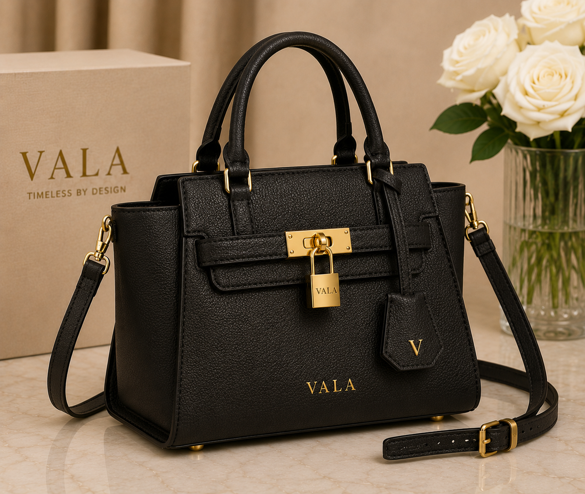 Vala Noir Classic Lock Tote- This item can be personalized!