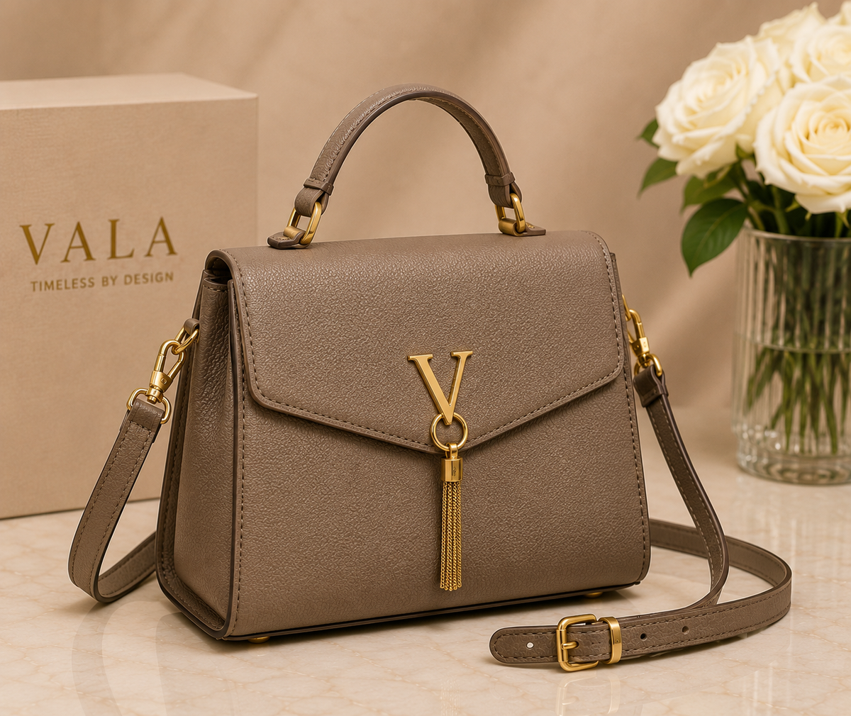 Vala Taupe Tassel Satchel
